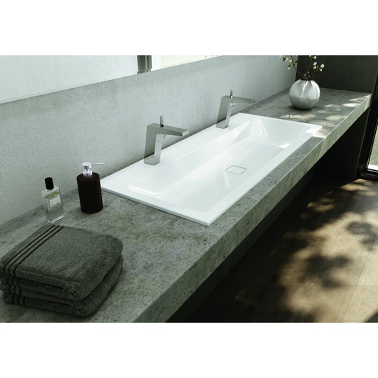 White Steel Enamel Rectangle Bathroom Sink