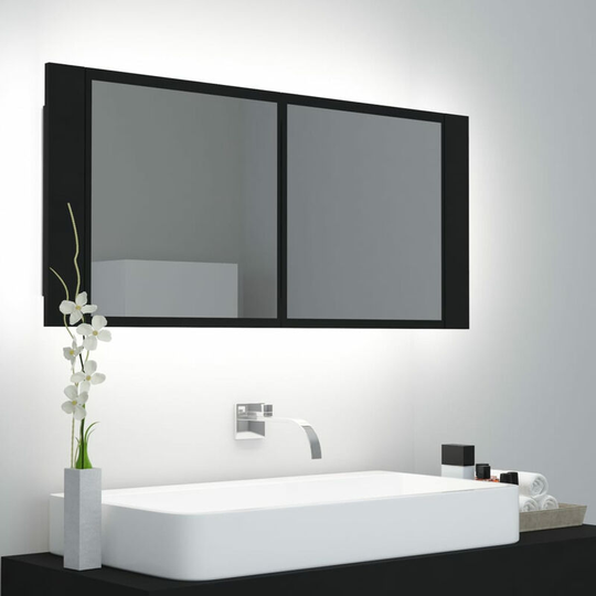 Led Bathroom Mirror Cabinet Black 100x12x45 cm