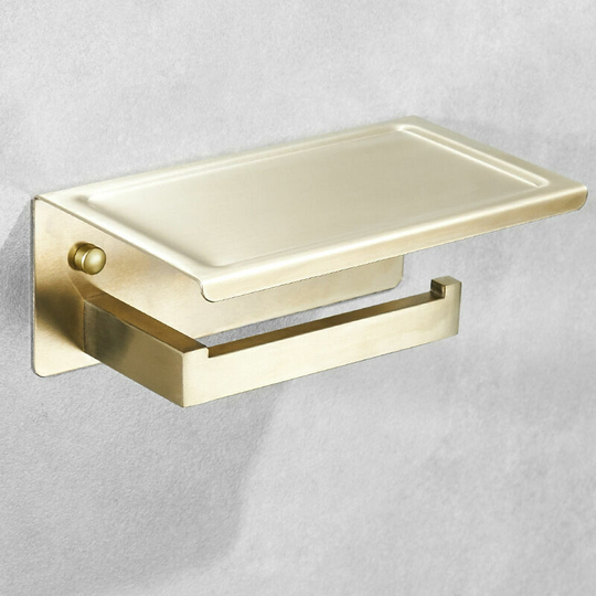 Toilet Roll Holder No DrillingBrushed Brass Toilet Roll Holder with ShelfSelf Adhesive Wall Mounted Bathroom Toilet Roll Holder Stainless Steel