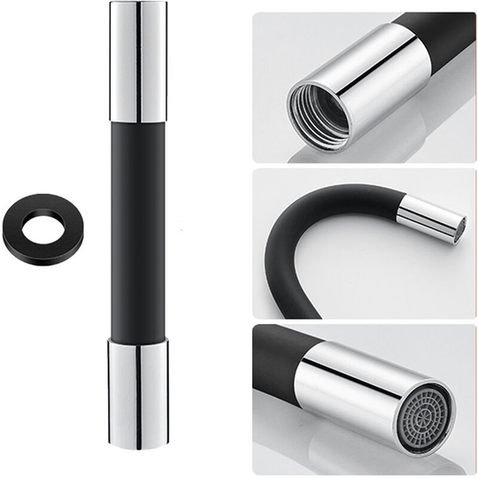 360 Degree Faucet Sprayer Extension Hose Silicone Extension Tube with Leakproof Gasket Bubbler Flexible Faucet Extender Water Hose,Black,20cm