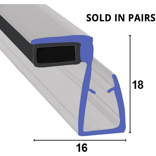 Magnetic Shower Seal for Screens or Doors | Fits 4, 5 or 6mm Glass | Sold as Pairs | MAG034 (200cm) - Clear