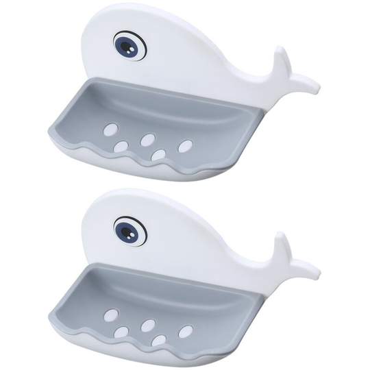 Whale Shape Non-Punched Soap Holder, Drain Soap Dish Toilet Soap Holder Wall-Mounted Shelf Soap -White
