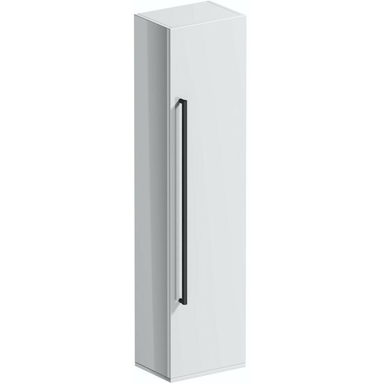 Orchard Derwent white tall wall hung cabinet with black handle 1400 x 350mm - White