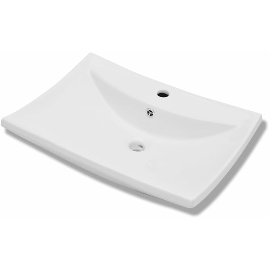 Luxury Ceramic Basin Rectangular with Overflow & Faucet Hole Vidaxl White