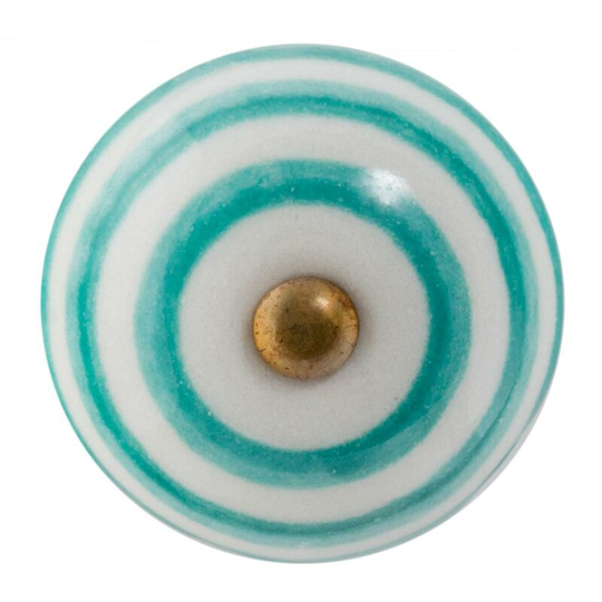 Round Ceramic Cabinet Knob - Turquoise Stripe - Nicola Spring