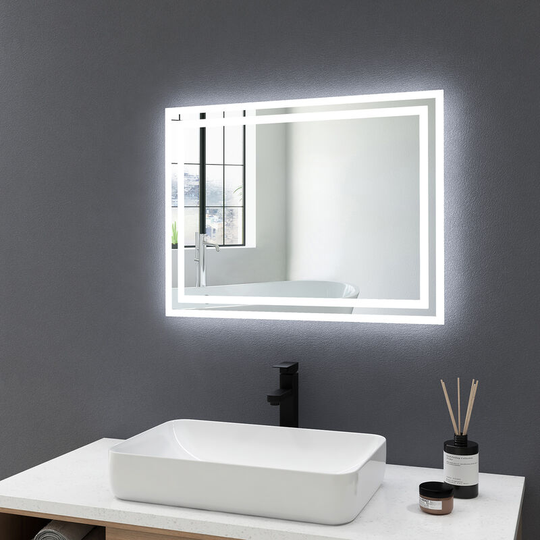Led Bathroom Illuminated Mirror 60x45cm with Demister, led Bathroom Mirrors with Mechanical Switch, Cold/Warm white light - 60x45x3.9cm | + Button