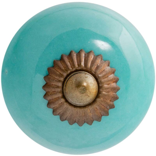 Round Ceramic Cabinet Knob - Turquoise - Nicola Spring
