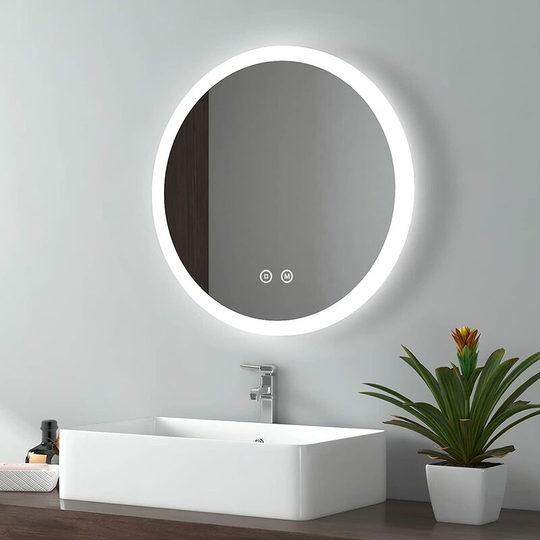 Emke - Illuminated Round Bathroom Mirror - Dimmable Bathroom Mirror with led Lights, 600mm Bathroom Wall Mirror with Demister & 3 Color Light,