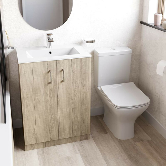 Orchard - Lea oak floorstanding vanity unit 600mm and Derwent square close coupled toilet suite - Oak
