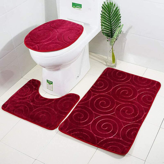 New Anti-Slip Bath Mats,3 Piece Bathroom Mats Contour Bathroom Mat Set Carpet Toilet WC(Red)