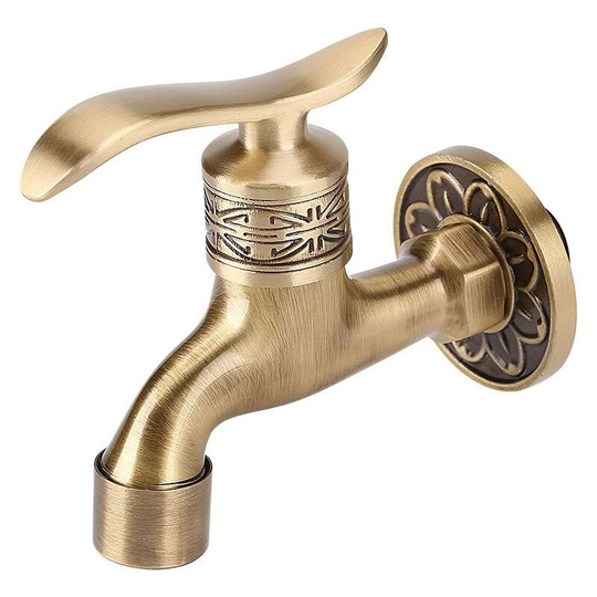 Generic Brass Faucet Antique Brass Handle Laundry Bathroom Wall Mounted Washing Machine Faucet Outdoor Garden Hose Single Cold Cold Tap Long 1 piece