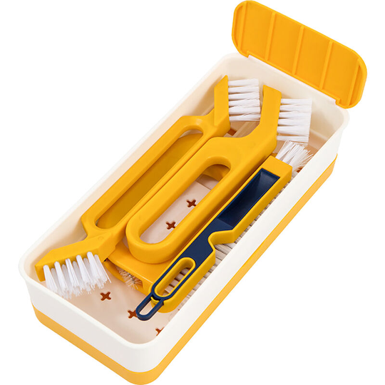 4PCS Groove Gap Cleaning Brush Floor Brush With Storage Box Cleaning Door Window Track Corner Gap for Kitchen Bathroom Bathtub Tile Glass - Yellow