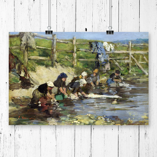 'Washing in the Stream' by Eugene Boudin Painting Print