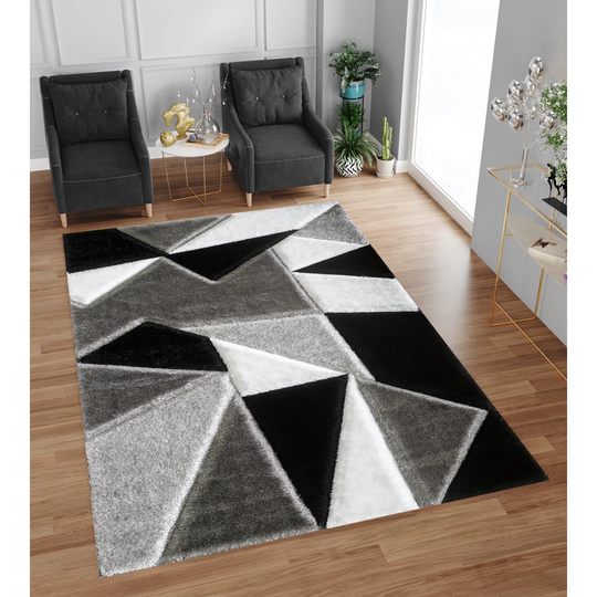 Gisli Power Loomed Polyester Black/Grey Rug