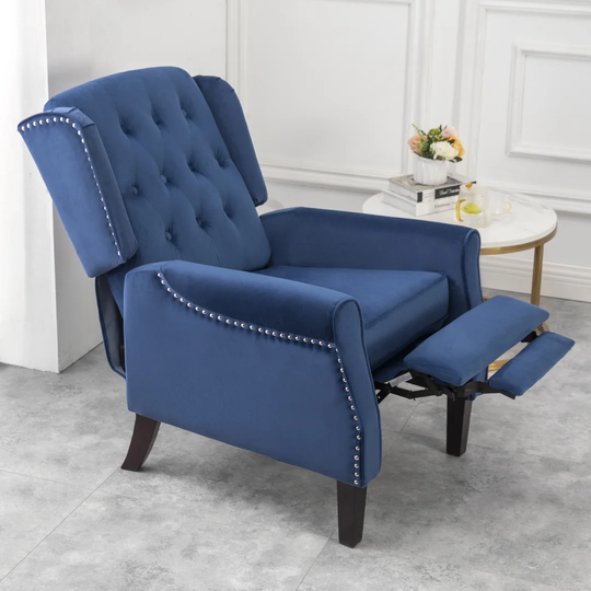 Russell Recliner Armchair With Tufted Button In Blue