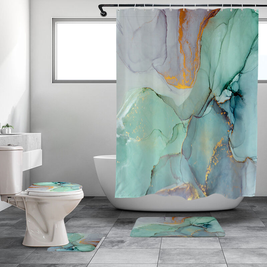 Sunflowergb - Abstract Pattern Bathtub Shower Curtain Decorative Fabric Bathroom Decor Set with Hooks 4pcs