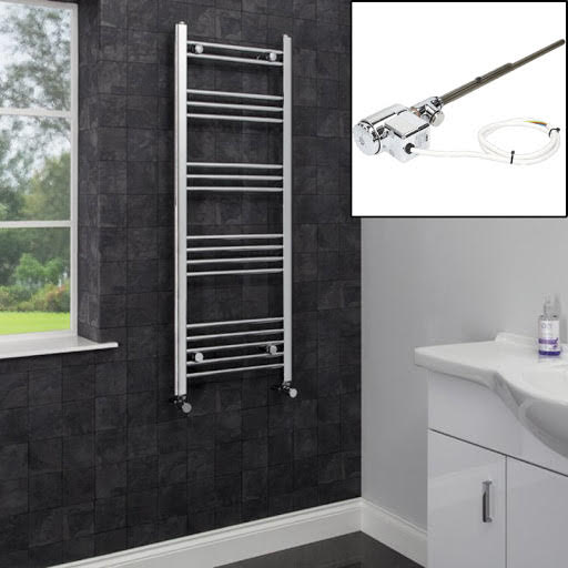 Duratherm Dual Fuel Heated Towel Rail 1200 x 600mm Flat Thermostatic