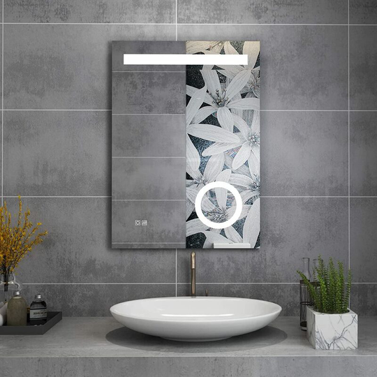 Miqu - 500 x 700mm Bathroom Mirrors with Shaver Socket 3X magnifier led Lights Illuminated Backlit Wall Mount Light Up Mirror 3 Color Dimmable Anti