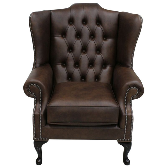 Chesterfield Mallory High Back Wing Chair Washington Chestnut Leather