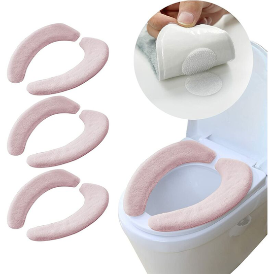 Washable Reusable Soft Non-Slip Plush Toilet Seat Cushion, Bathroom Comfort Cushion, Warm (Pink)