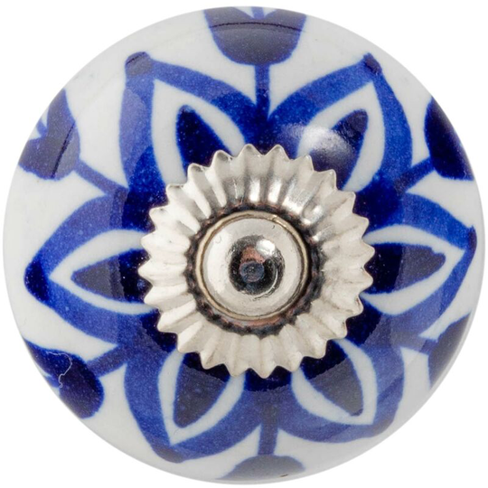 Round Ceramic Cabinet Knob - Navy Flower - Nicola Spring