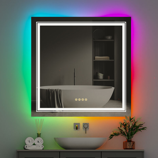 800x800 Large Illuminated Led Bathroom Mirror with Demister Pad Square rgb Backlit Touch Sensor Switch