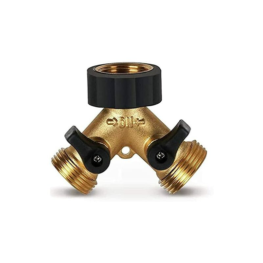 Perlerare - 2-way faucet diverter for garden hose, 3/4' splitter to connect 2 devices, brass