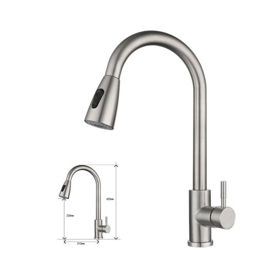 Kitchen Faucet Stainless Steel Faucet 304 Rotary Telescopic Kitchen Cabinet Wedge Watering Hot and Cold Water