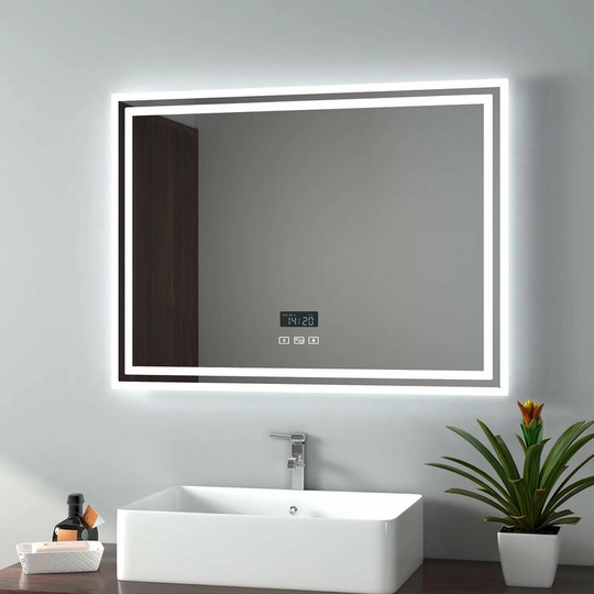 Illuminated Led Bathroom Mirror with Demister Pad, 600x800mm Touch Switch, Bluetooth Speaker, Shaver Socket, Clock Function, Horizontal