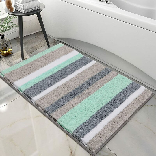 Perlerare - Non-Slip Absorbent Bath Mat Microfiber Bathroom Shower Mat Machine Washable Floor Mat (40X60cm,Green/Grey)