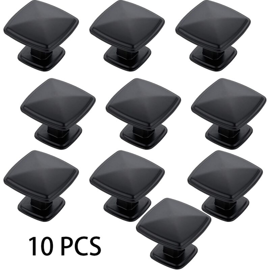 Set of 10 1-1/4' Matte Black Kitchen Cabinet Knob Single Hole Square Cabinet Hardware for Dresser Drawer Cabinet Pulls Drawer Knobs Cabinet Knobs,