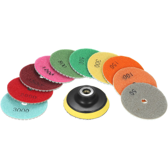 10pcs 3-inch Diamond Flexible Wet Polishing Pads Grinding Disc + 1pc Backing Pad for Granite Marble Stone Ceramic Tile Concrete,model: M10 Backing Pad