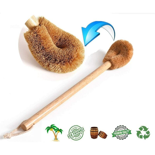 Toilet Brush, Betterlife Natural Coconut Fiber Brush Head, Rubber Wood Handle with Cotton Strap Cleaning Brush, for Bathroom Toilet(2 pcs)