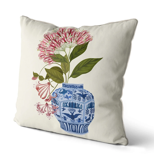 Eleonora Flower in Vase Chinoiserie Cotton Cushion Cover