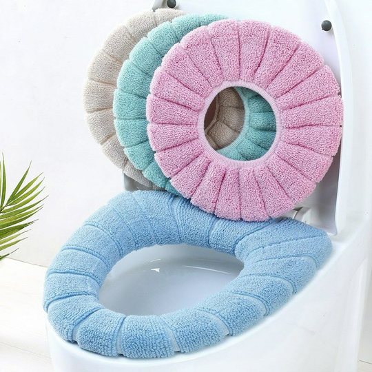 4 Pack Thicker Bathroom Toilet Seat Cover Pads- Soft Warmer Toilet Seat Cushion Cover Stretchable Washable Fiber Cloth, Easy Installation Comfortable