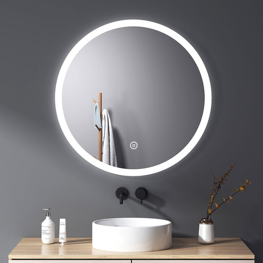 Round Bathroom Mirror ф70cm with Cool White Light led Illuminated, Wall Mounted Mirror with Touch & Anti-fog - ф70cm | Touch + Demister - Meykoers