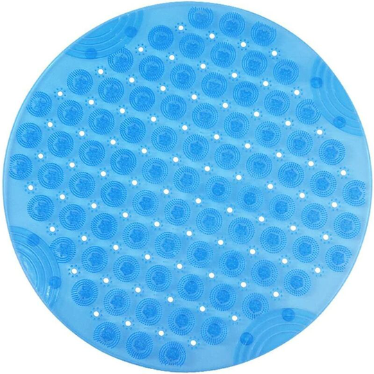 Round Massage Bath Mat Non-Slip Shower Mat Bathroom Mat with Drainage Holes and Suction Cup, 55x55cm, Light Blue