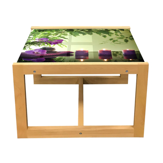 Spa Coffee Table, Stones Aromatic Candles And Orchids Blooms Treatment Vacation, Acrylic Glass Center Table With Wooden Frame For Offices Dorms Pale G