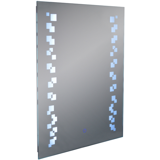 GRAFIK - LED Illuminated 80 x 60cm Rectangular Wall Mirror with Demister and Dimmer - Silver / Frosted