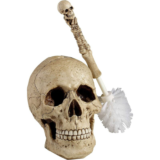 Skullduggery Gothic Skeleton Bathroom Decor Toilet Brush Set, 16', Resin, Full Palette