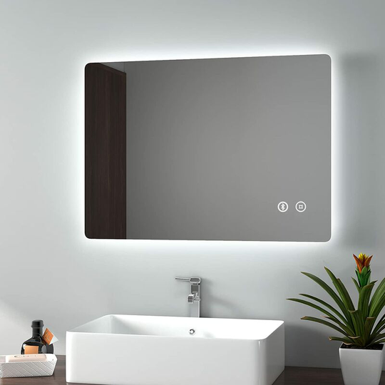 Emke - Backlit Illuminated Bathroom Mirror with Lights 500x700mm,Vanity Mirror with led Lights and Demister Pad and Bluetooth Speaker and Shaver