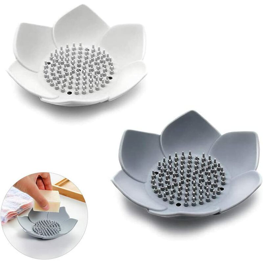 Silicone Soap Dish,Petals Shaped Soap Dishes with Drain Holes,Soap Case Holder Tray for Bathroom Shower Kitchen,Multi-Function Storage Tray,2 Pac