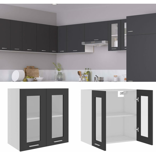 Hanging Glass Cabinet Grey 60x31x60 cm Chipboard
