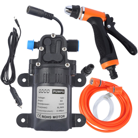 Superseller - High Pressure Car Washing Machine Kit 12V Electric Pump + Wash Sprayer 2 Modes + Power Cable + Hoses