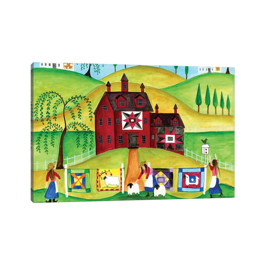 Red Barn Quilt House by Cheryl Bartley - Painting on Canvas