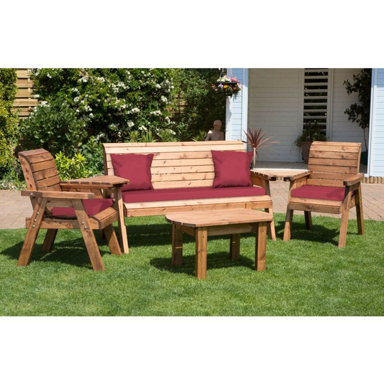 Charles Taylor Wooden Garden 5 Seater Multi Chair Bench Set & Table Red Cushion