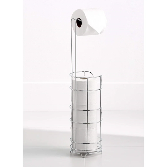 Freestanding Toilet Roll Holder With Storage - Chrome