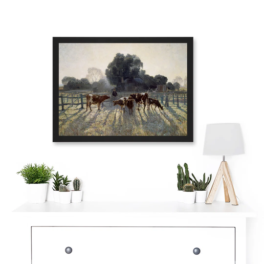 Spring Frost Livestock Cows Australia by Elioth Gruner - Picture Frame Painting on Paper