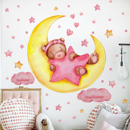 2 sets of new moon bear decorative wall sticker background wall living room bedroom creative removable wall sticker