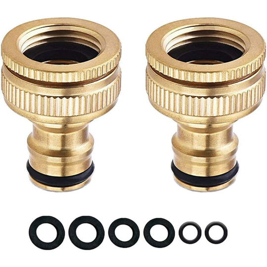 Set of 2 watering faucet connectors - 3/4 inch and 1/2 inch Female brass female tap connector 2 in 1 for hose pipe, threaded faucet adapter